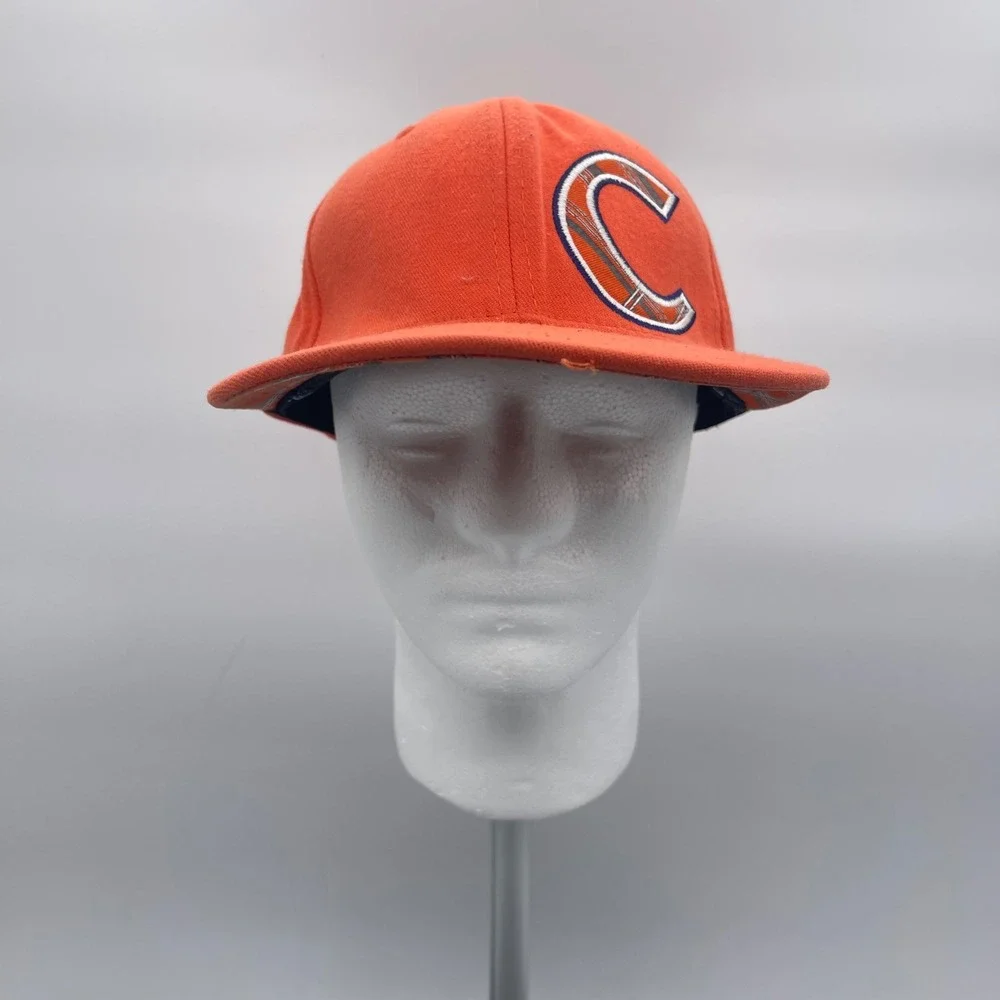Top of the World Clemson Tigers One-Fit Orange Plaid C Logo Stretch Hat OSFA Cap
